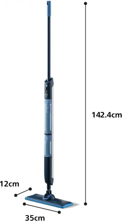 Mop electric Philips OneUp 3000 XV3101/01, 50 min, 50 m², 312/270 ml, cap rotativ la 360°, indicator LED, încărcare USB-C, albastru