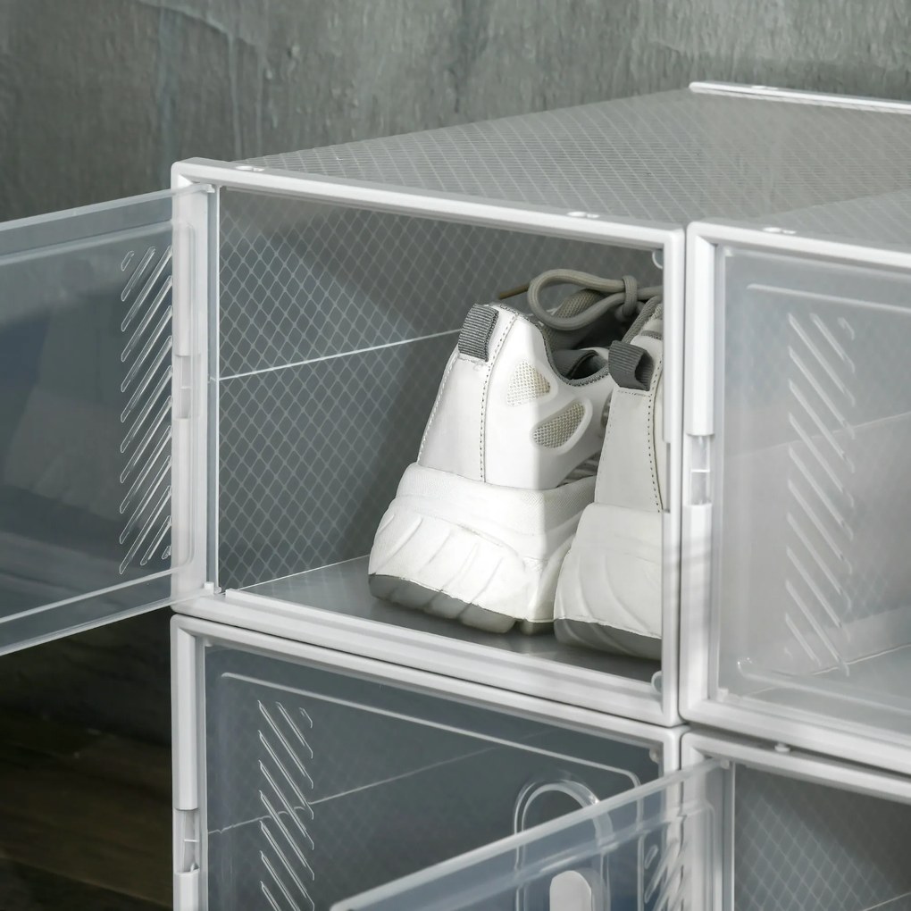 HOMCOM Pantofar Modular cu 8 Cuburi de Depozitare și Uși Magnetice, Cuburi din PP, 25x35x19 cm, Alb și Transparent | Aosom Romania