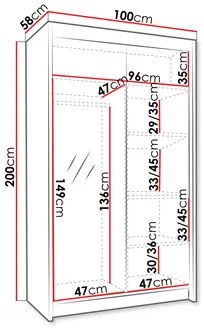 Dulap de haine cu uși culisante Monata III 100 (Alb + auriu) (cu oglindă). 1105741
