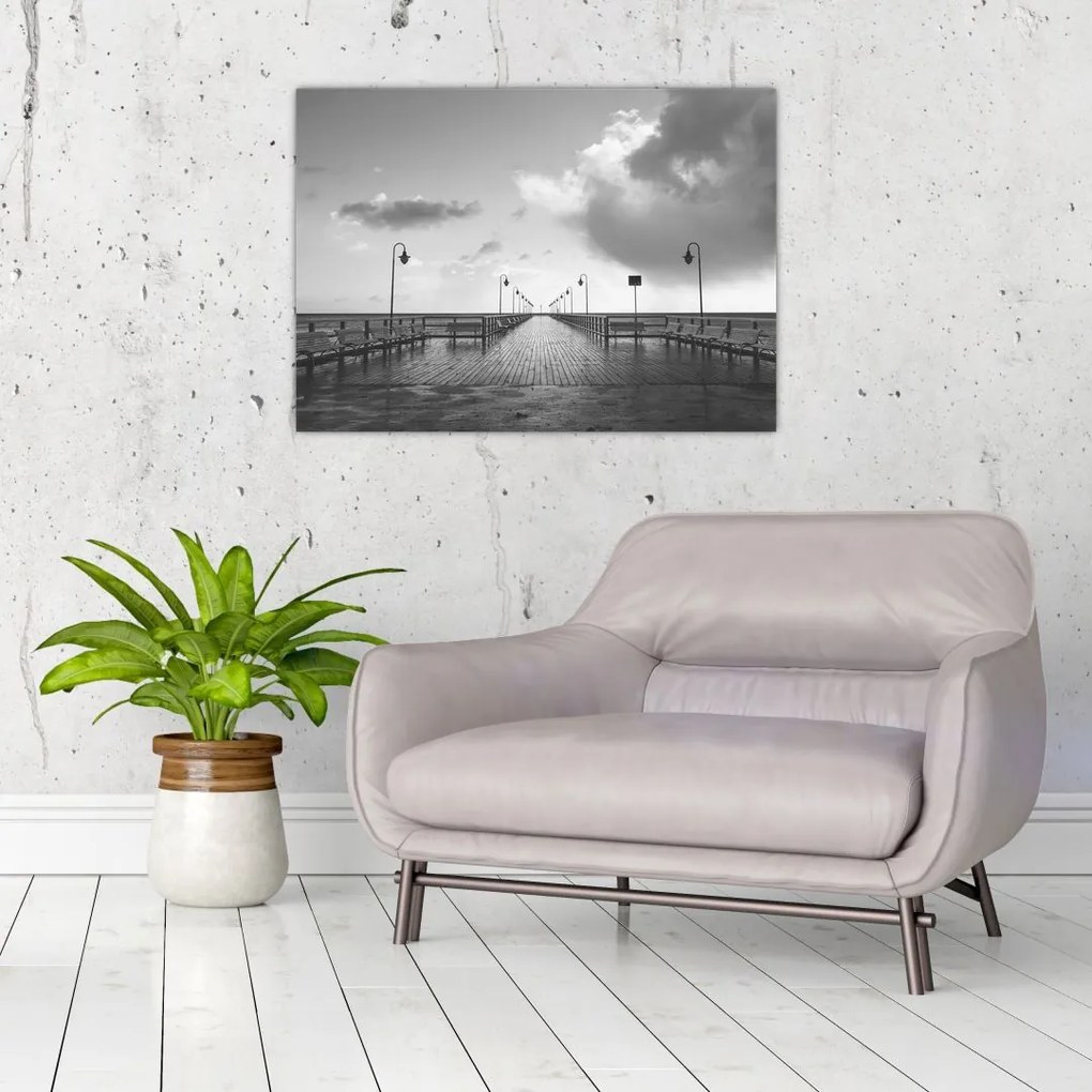 Tablou pe sticlă - Promenada la mal (70x50 cm)