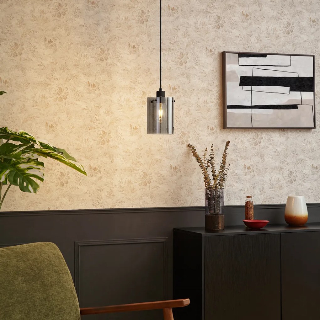 Lampă suspendată de design neagră cu sticlă fumurie - Domo