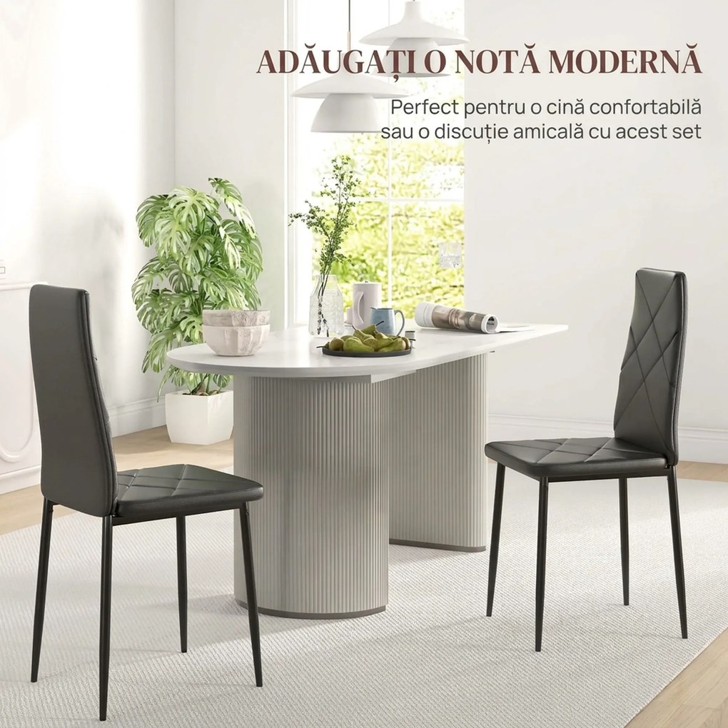 HOMCOM Set 2 Scaune de Sufragerie Tapițate cu Spătar Înalt, Tălpi Antiderapante și Picioare din Oțel, 41x50x97 cm, Negru | Aosom Romania