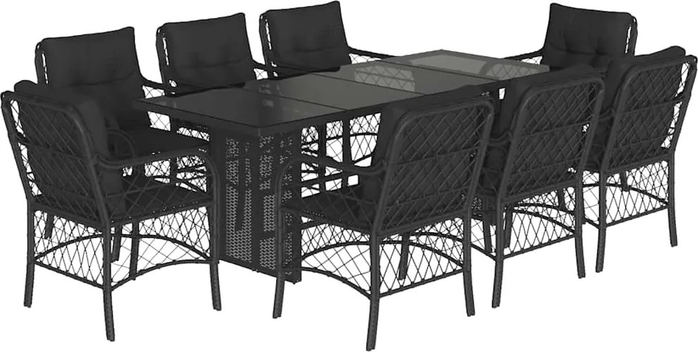 vidaXL Set mobilier de grădină cu perne, 9 piese, negru, poliratan