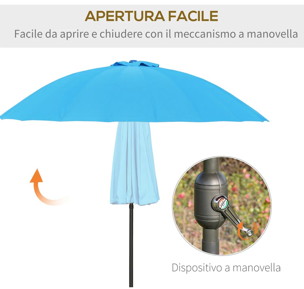 Umbrela de Gradina Outsunny cu Manivela, Ф255x240cm Albastru | Aosom RO