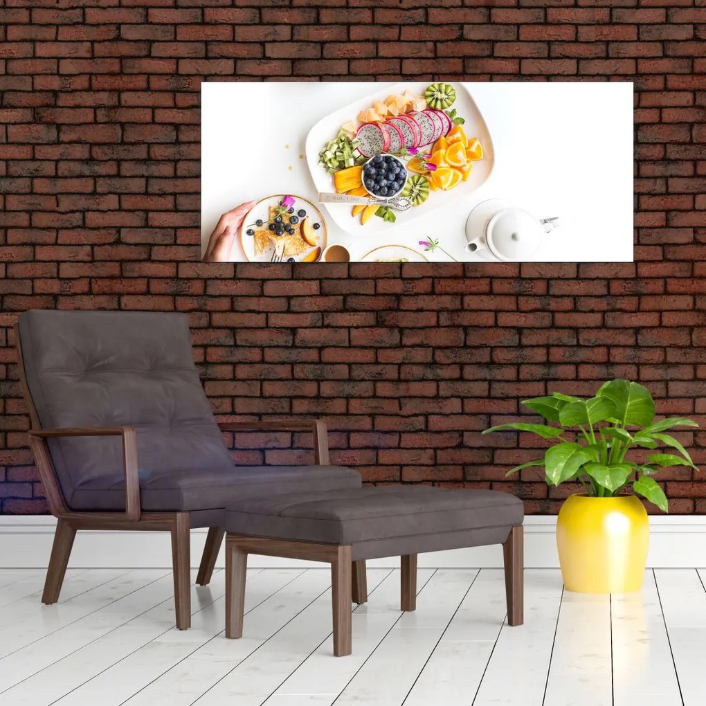 Tablou cu farfurie cu fructe pe masă (120x50 cm)