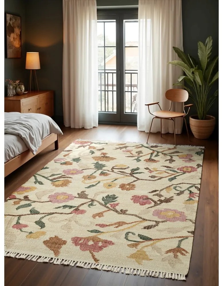 Covor crem țesut manual din iută 200x300 cm Roya Violette – Elle Decoration