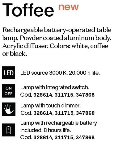 Lampa LED exterior cu baterie reîncarcabila, IP65, Toffee pt d160 h050, Cafenie