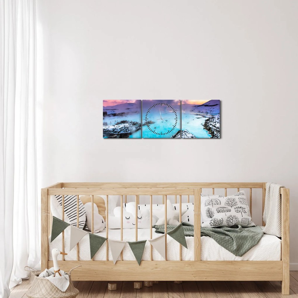 Tablou - Laguna albastră din Islanda (cu ceas) (90x30 cm)