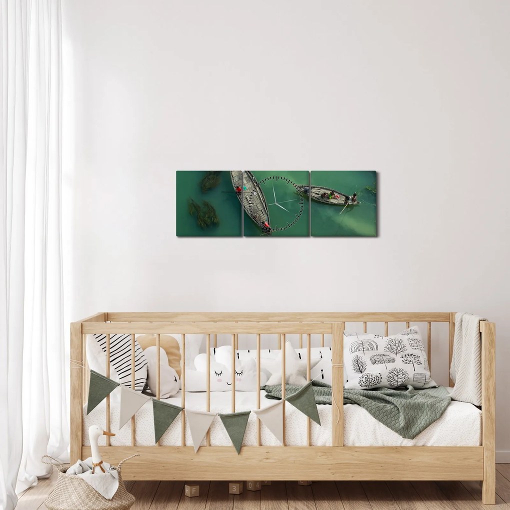Tablou - Pescarii de pe râu (cu ceas) (90x30 cm)
