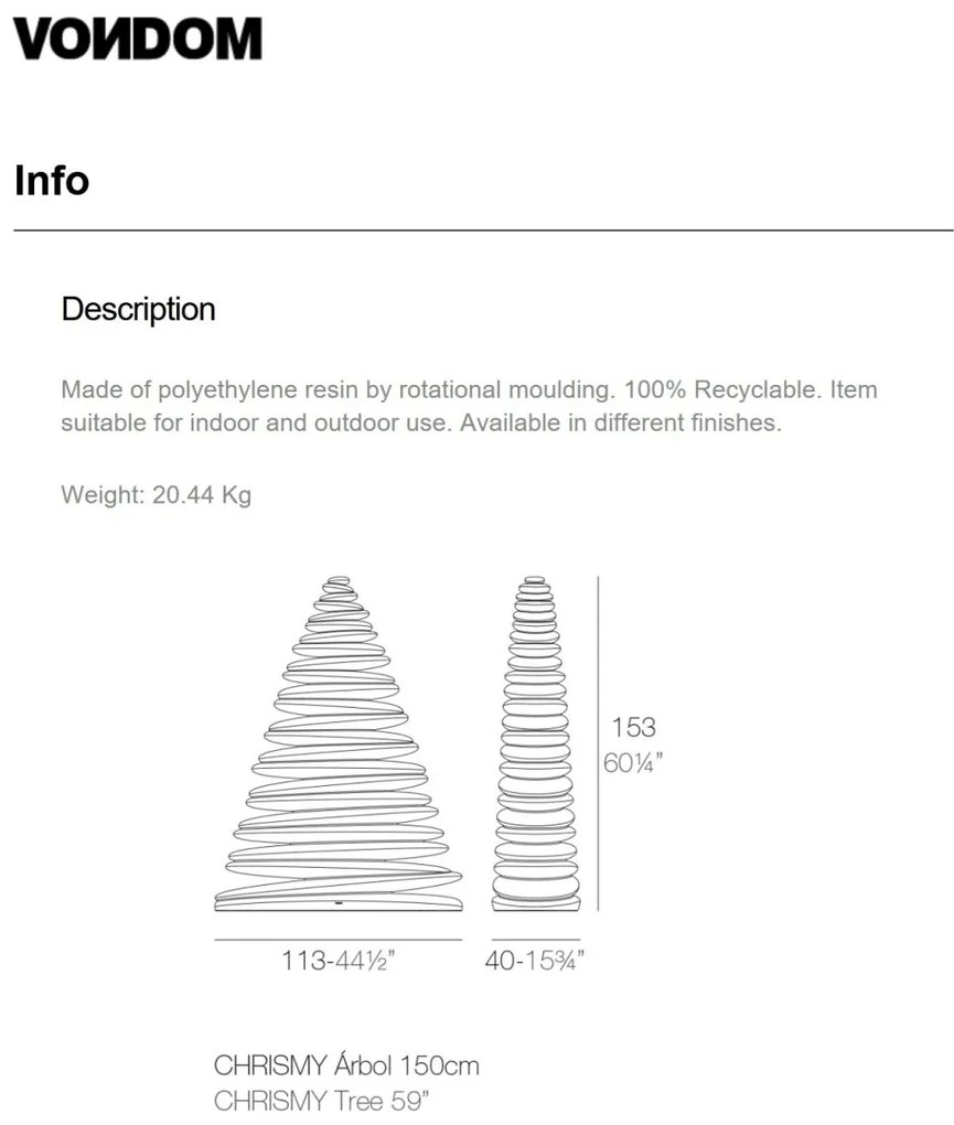 Brad Decorativ CHRISMY 1,5m ILUMINAT LED, 49071W Vondom