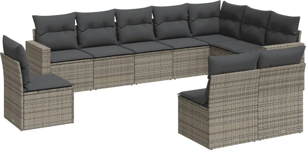 vidaXL Set mobilier de grădină cu perne, 10 piese, gri, poliratan