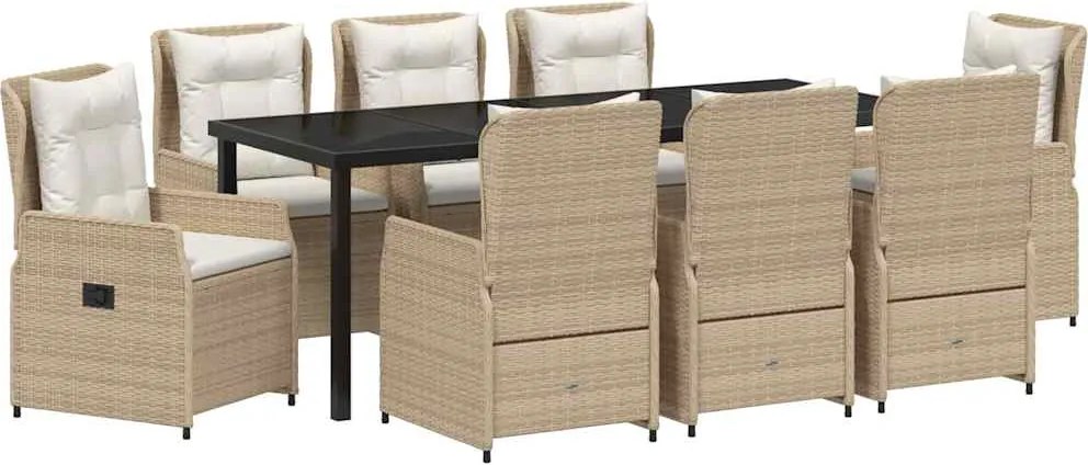 vidaXL Set de masă pentru grădină 9 pcs Beige și gri deschis poliratan