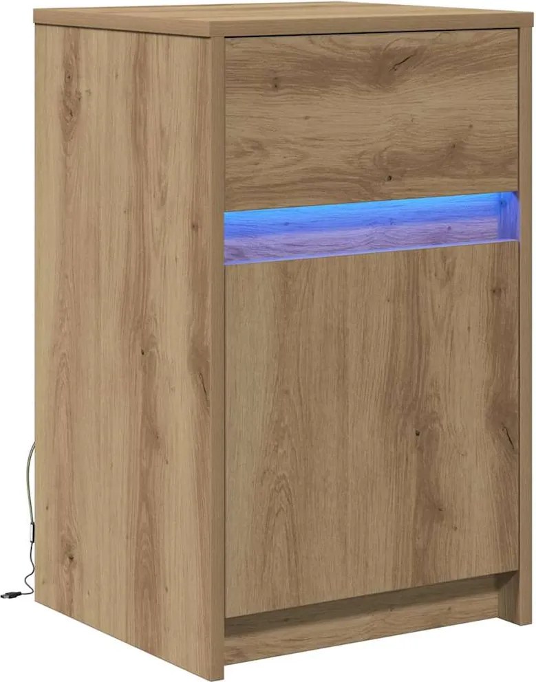 vidaXL Noptieră LED stejar artizanal 38 x 34 x 61 cm Lemn compozit