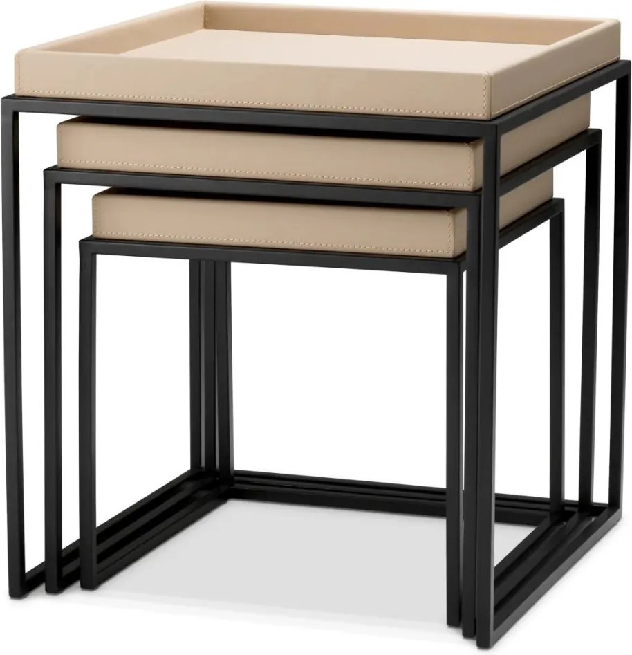 Set 3 masute, Piele Sintetica, Maro Deschis, Leonard