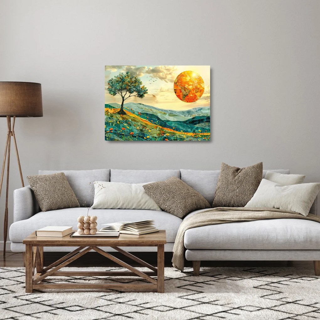 Tablou pe sticlă - Ilustrație peisaj (70x50 cm)