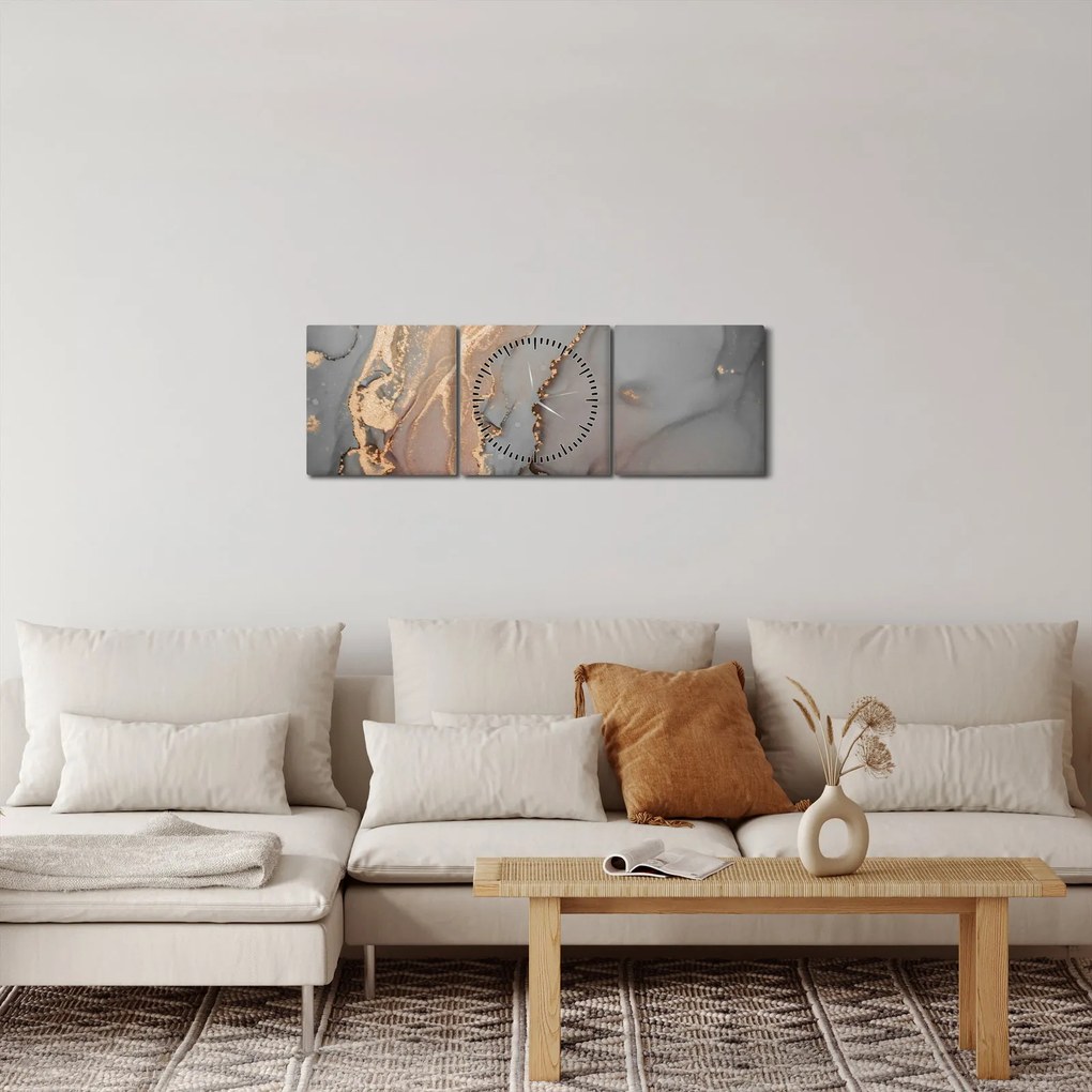 Tablou - Marmură gri-auriu (cu ceas) (90x30 cm)