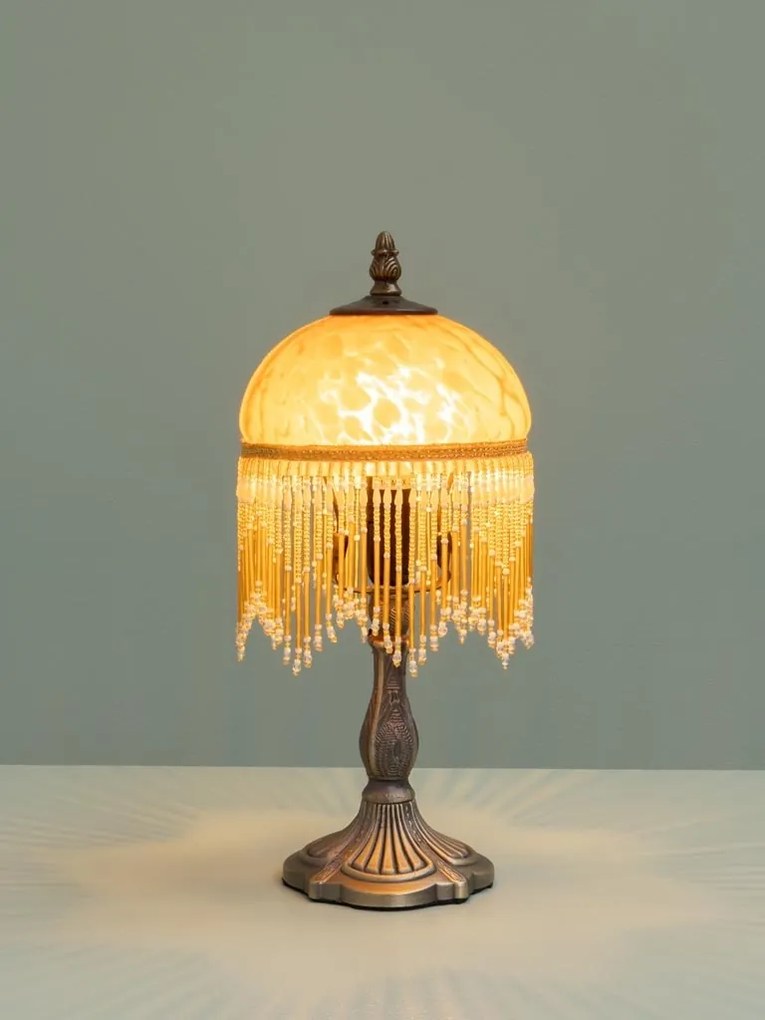 Lampa de masa din zinc , cu abajur din sticla , "Belle Epoque"