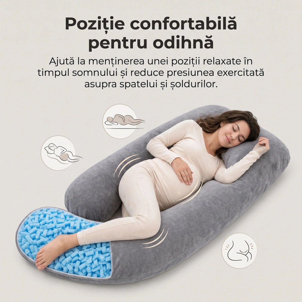 Perna pentru corp multifunctionala pentru sarcina, spuma maruntita, Gri