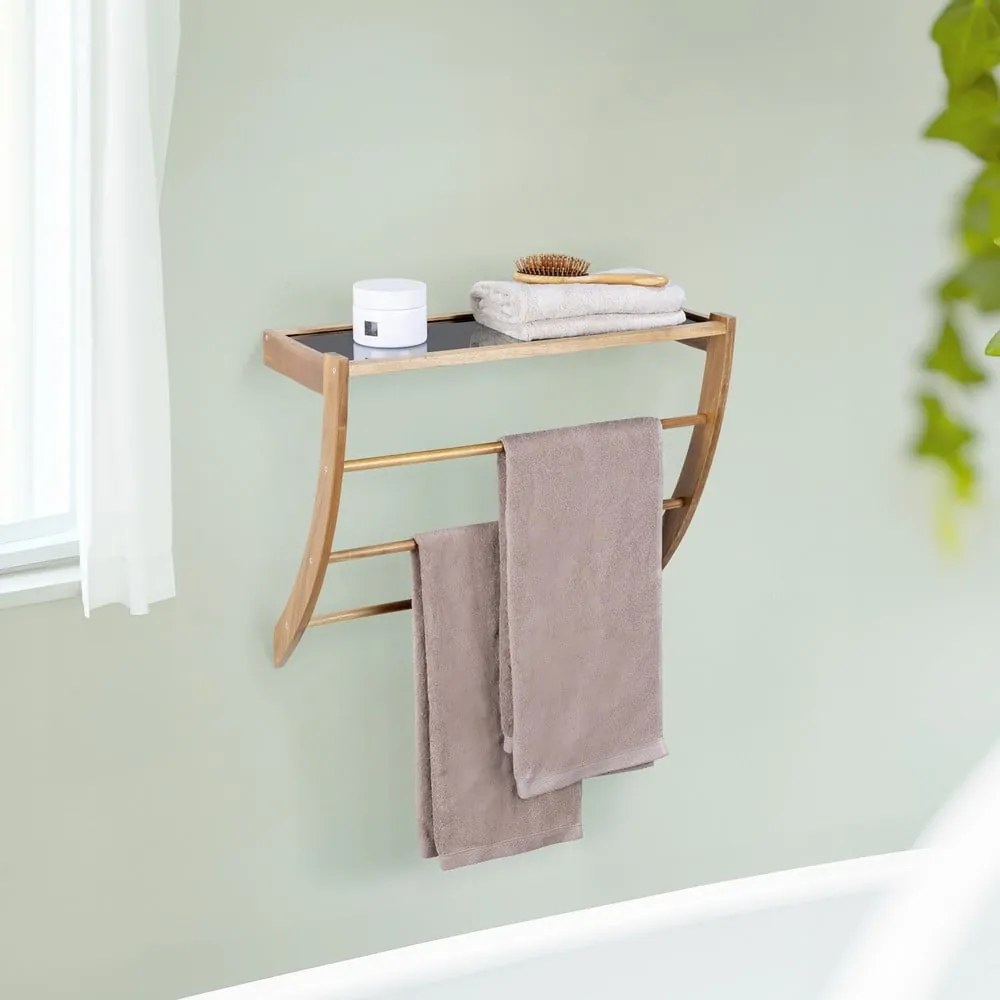 Suport pentru prosoape în culoare naturală închisă de montat pe perete din lemn Fondi – Wenko