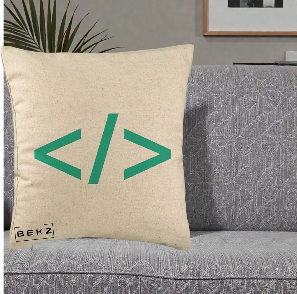 Perna Personalizata Cod HTML Turcoaz, 40x40 cm, Bej, Husa Detasabila, Perna Inclusa, BEKZ®