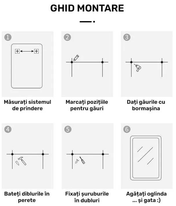 Oglindă LED Dreptunghiulară (60x80 cm), 3 Moduri Iluminare (Lumină Rece, Naturală, Caldă), Intensitate Reglabilă, Funcție Dezaburire, Ceas (Timer) și Termometru, Control Tactil (Touch)