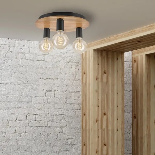 Plafonieră DUSTY 3xE27/15W/230V d. 34 cm stejar/negru