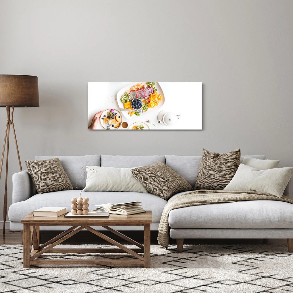 Tablou cu farfurie cu fructe pe masă (120x50 cm)