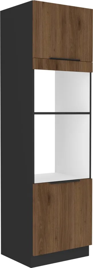 Dulap înalt pentru cuptor şi cuptor cu microunde, nuc okapi/negru, MENZO 60 DPM-210 2F