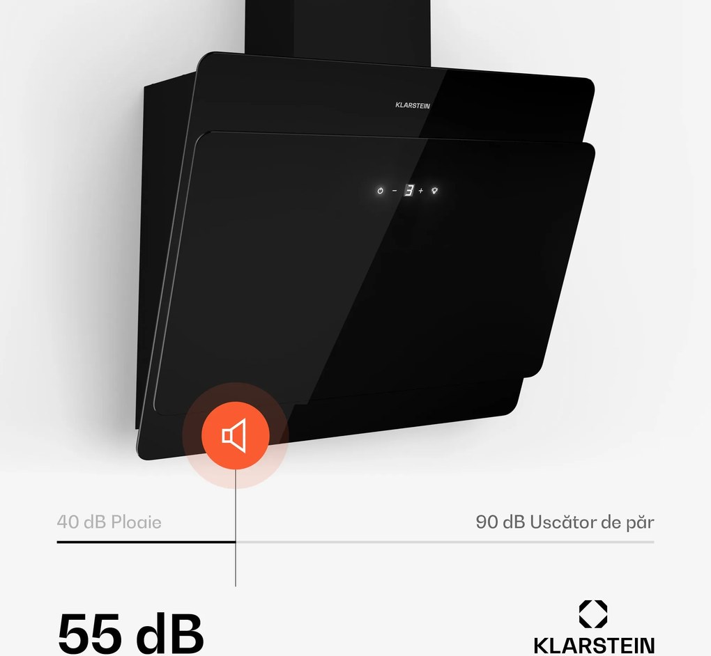 Klarstein Aurica 60, hotă de aburi, 165 W, 3 nivele, 620 m³/h, LED, sticlă, neagră