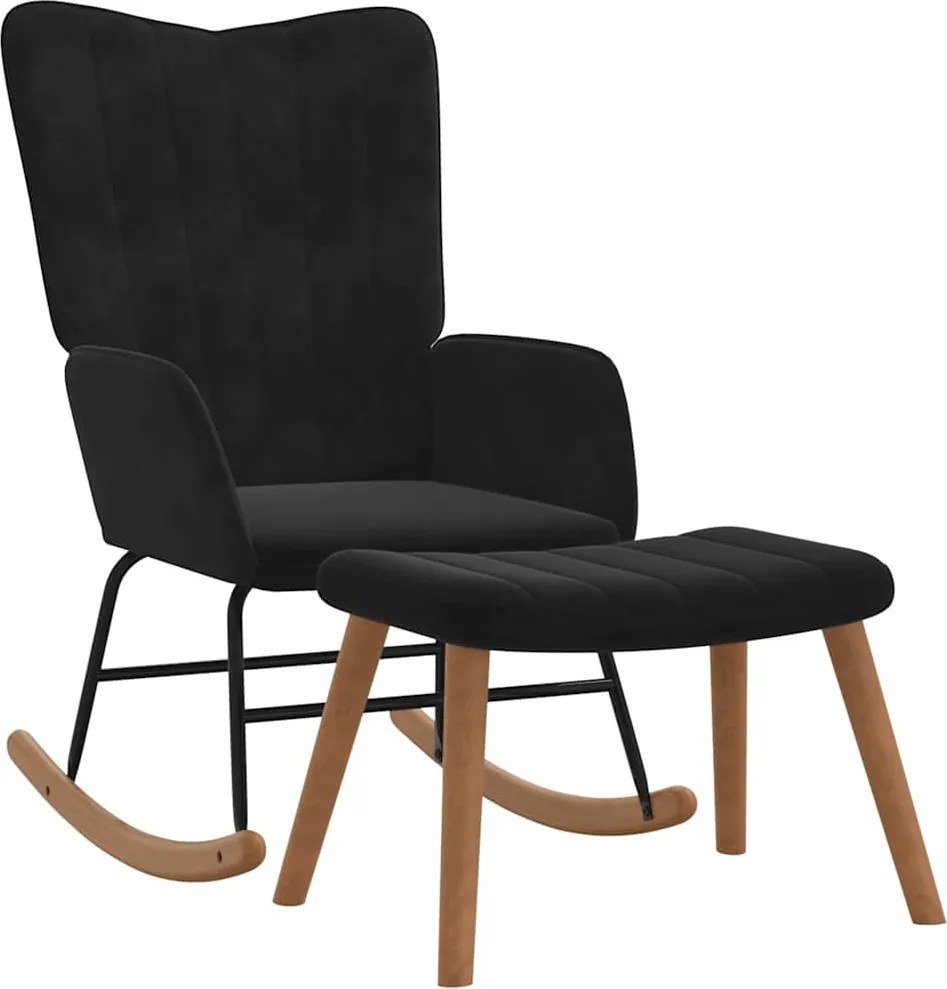 vidaXL Scaun balansoar cu taburet, negru, catifea