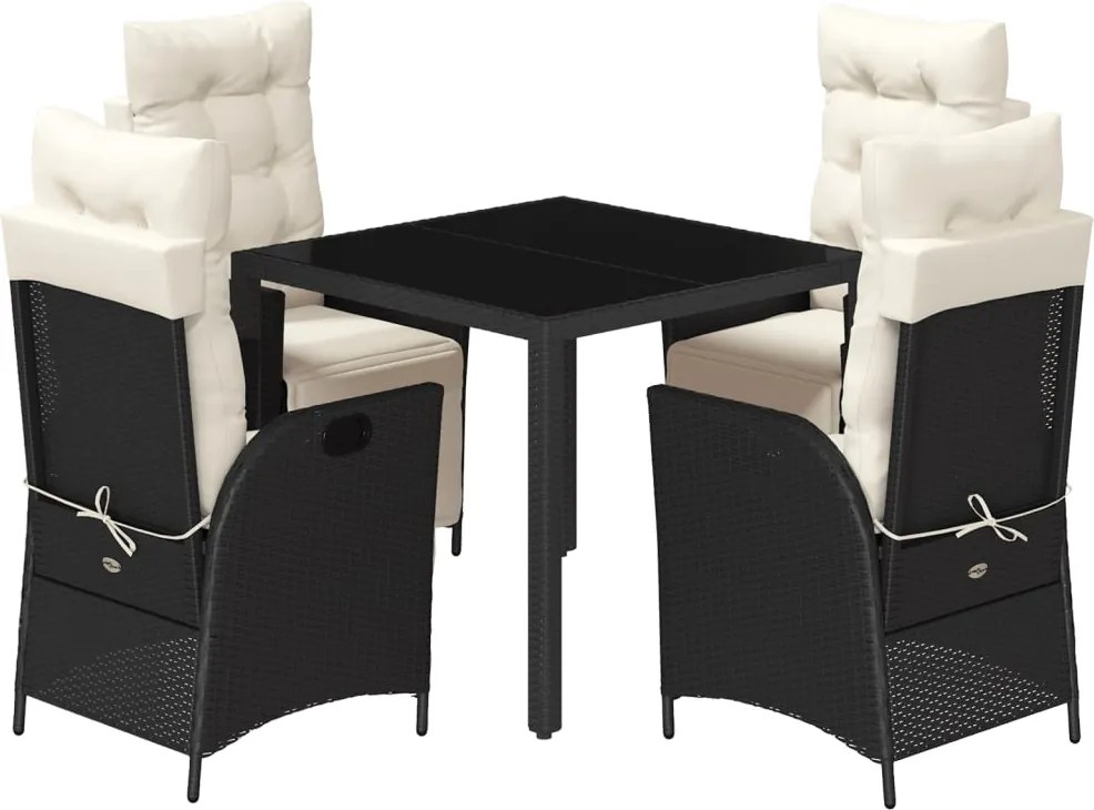 vidaXL Set mobilier de grădină cu perne, 5 piese, negru, poliratan