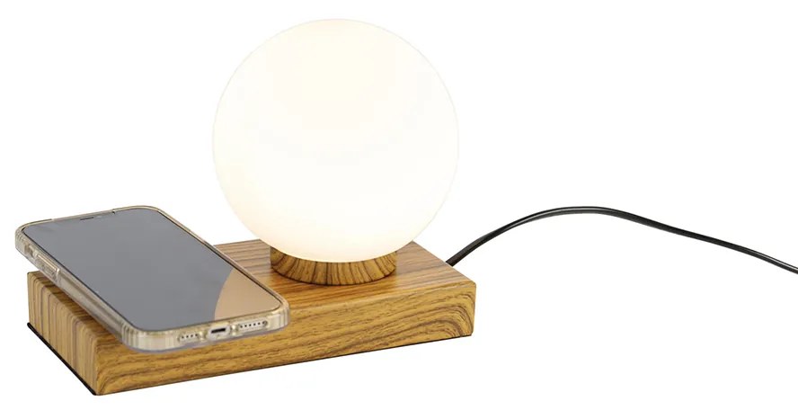 Lampă de masă naturală cu încărcător tactil și inducție - Janneke