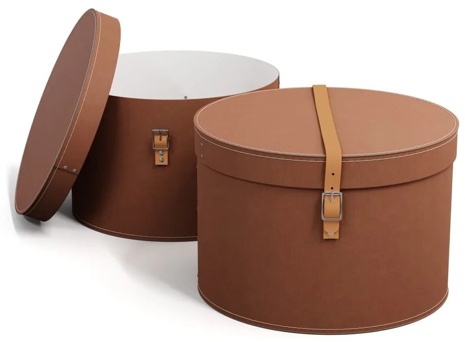 Cutii de depozitare maro 2 buc. din carton cu capac, decorative ø 37,5x25 cm Rut Restore Paper Laminate – Bigso