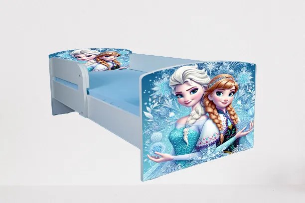 Pat Pentru Fete 2-12 Ani Ana Si Elsa, Cu Protectie Si Saltea De 160x80 Cm Inclusa Ptv4923