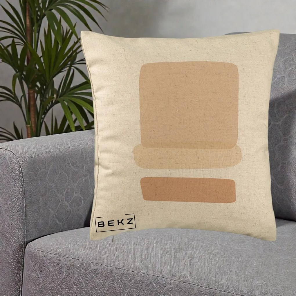 Perna Decorativa Abstract Forme Bej Poudre, 40x40 cm, Bej, Husa Detasabila, Perna Inclusa, BEKZ®