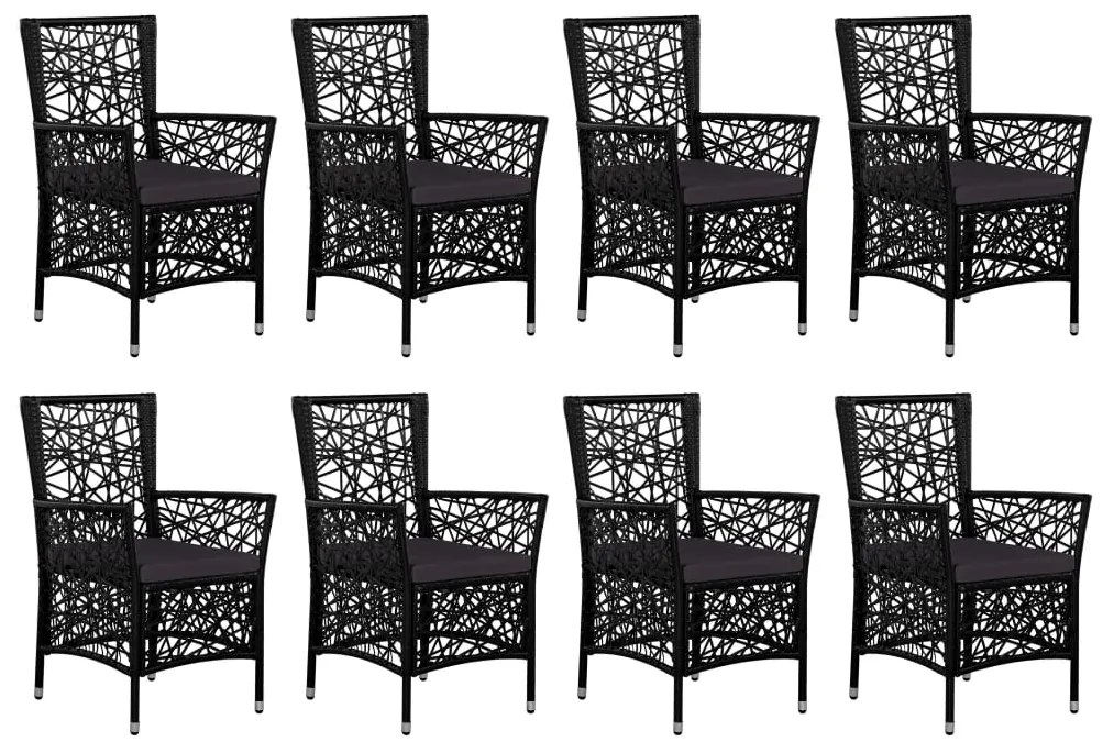 Set mobilier de exterior, 9 piese, negru, poliratan