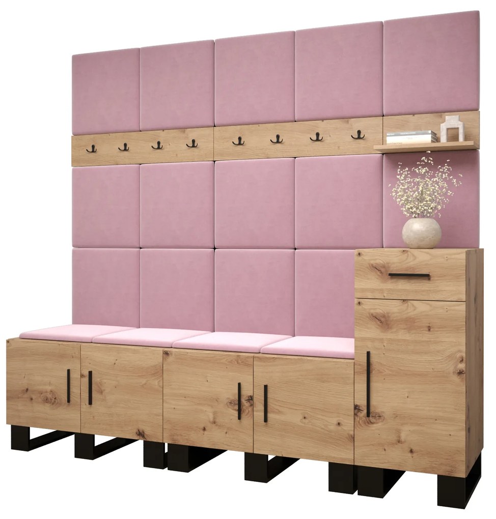 Set mobilier pentru hol Amanda 8 (Stejar artisan + roz). 1085921