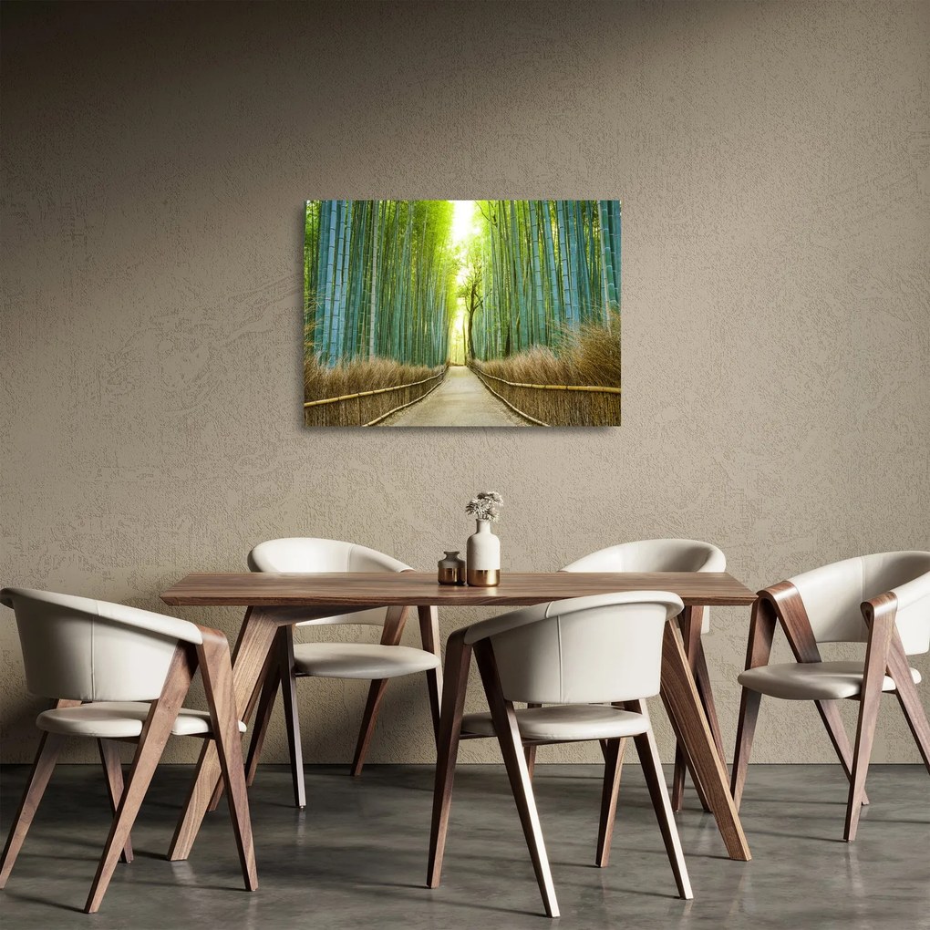 Tablou pe sticlă - Pădure de bambus (70x50 cm)