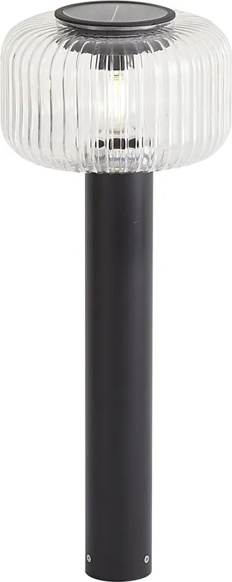 Stâlp modern de exterior negru cu sticlă canelată, cu LED solar inclus IP65 - Ribble Mushroom