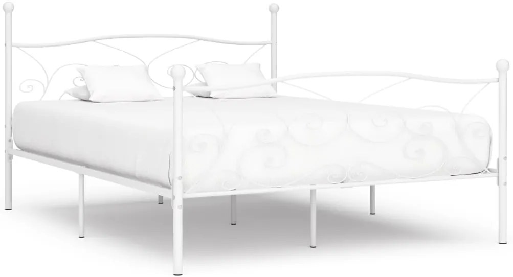 vidaXL Cadru de pat cu bază din șipci, alb, 180 x 200 cm, metal