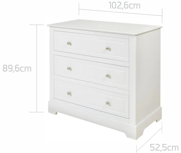 Comoda Marylou alba cu 3 sertare L102,6 cm