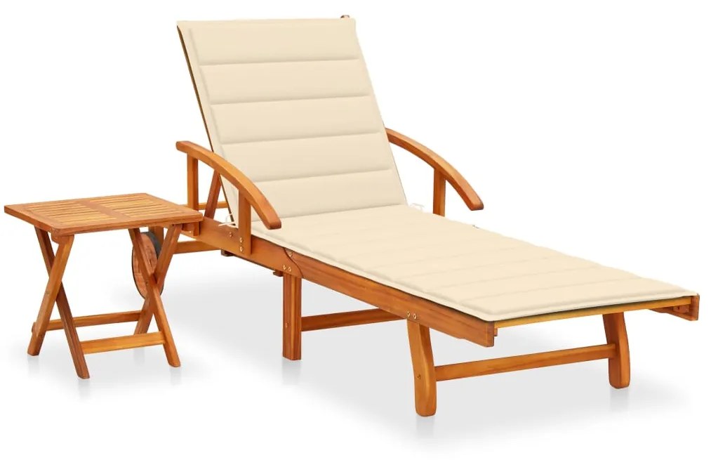 vidaXL Șezlong de grădină cu masă și pernă, lemn masiv de acacia