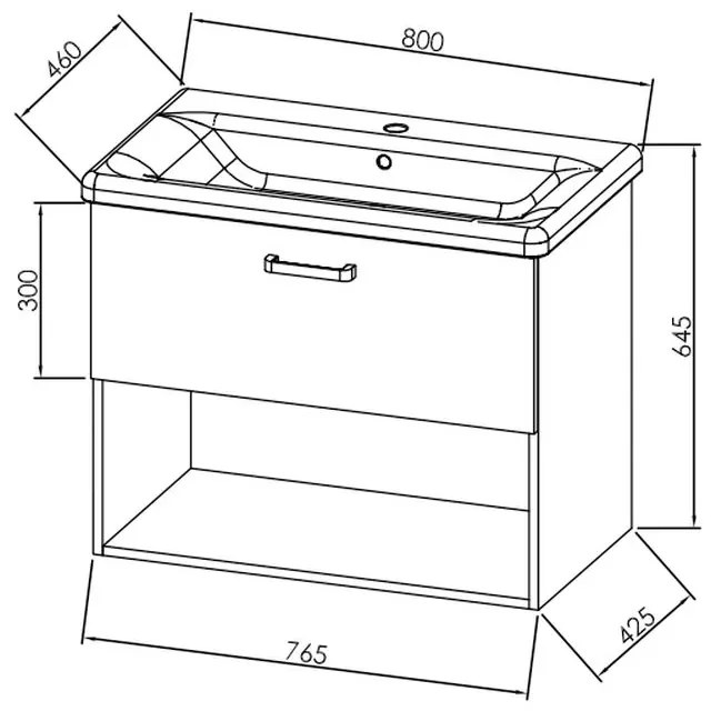 Set dulap baie cu lavoar inclus Kolpasan Evelin II, 80 cm, alb Alb, 800x460x645 mm