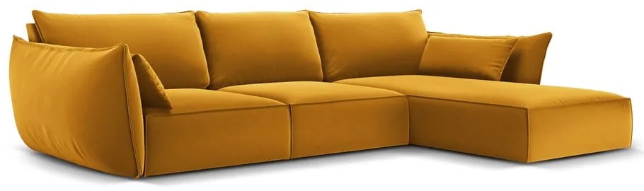 Colțar galben muștar cu tapițerie din catifea (cu colț pe partea dreaptă, cu șezlong) Vanda – Mazzini Sofas