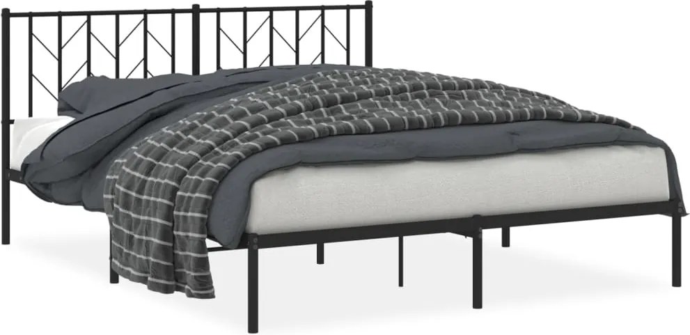 vidaXL Cadru de pat metalic cu tăblie, negru, 160x200 cm