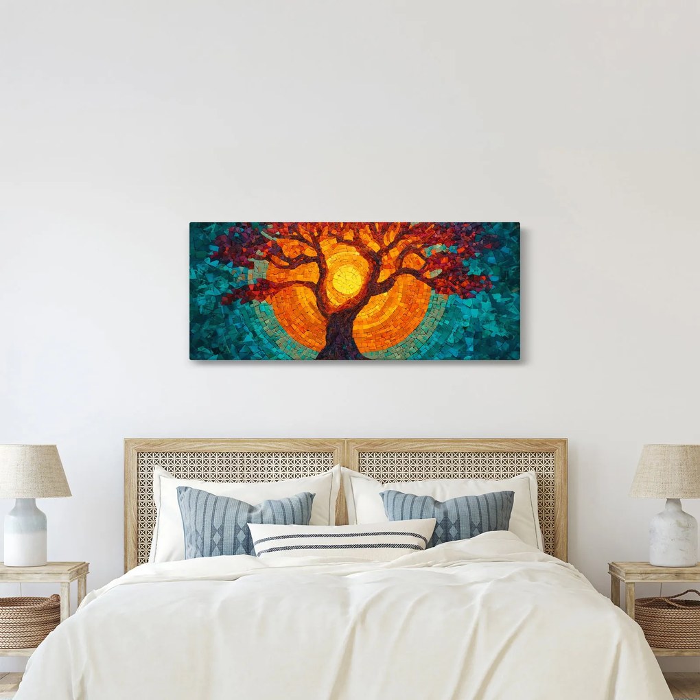 Tablou - Arborele vieții și soarele în mozaic (120x50 cm)