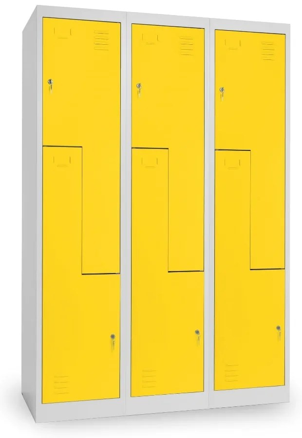 Dulap metalic Z, 3 compartimente, 120 x 50 x 180 cm, incuietoare cu cilindru, galben - ral 1023