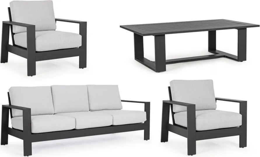 Set mobilier de gradina, 4 piese, metal, gri / negru, Baltic Bizzotto