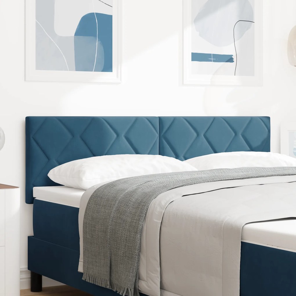 vidaXL Cap de pat LED cu design de blocuri de diamant, albastru închis, 144 cm