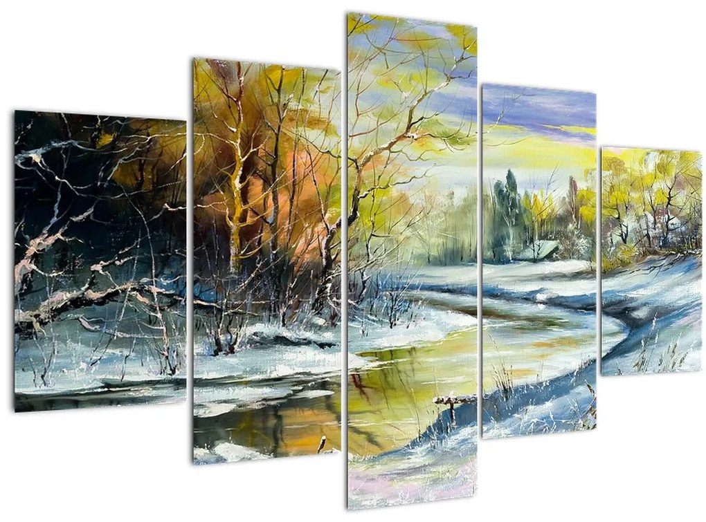 Tablou - Râu de iarnă, pictură în ulei (150x105 cm)